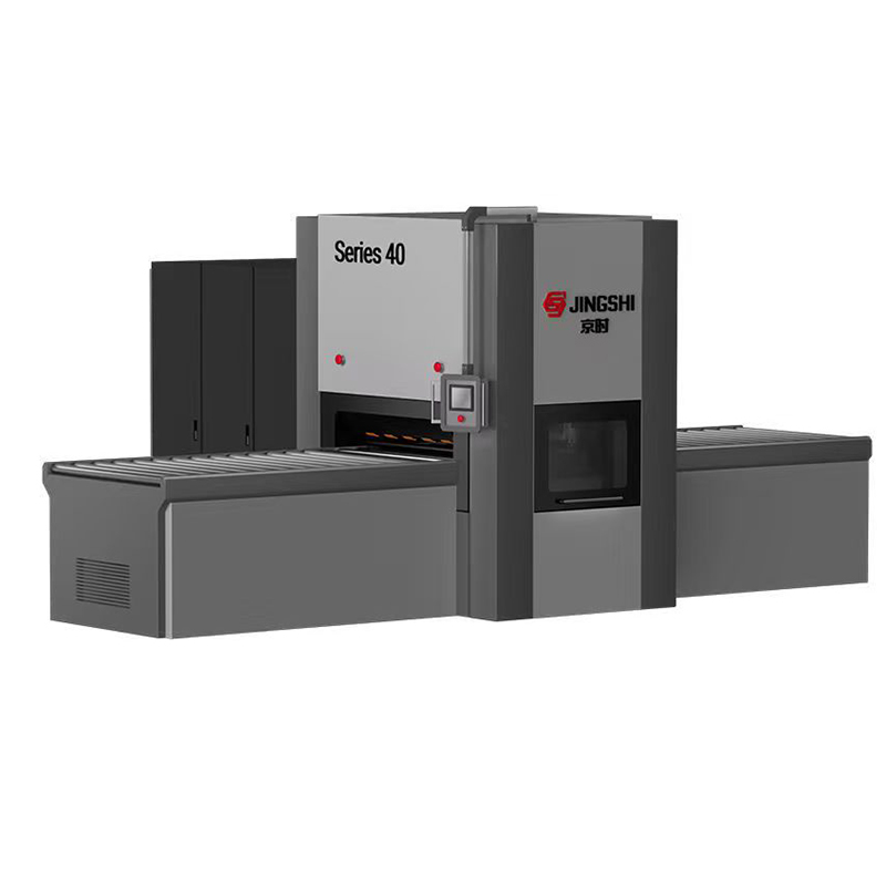 Industrial hydraulic leveling machine processing sheet metal in a factory